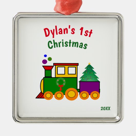 Baby erstes Weihnachtszug-Ornament Silbernes Ornament (Vorne)