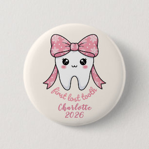 Baby Erstes Zahn Pink Schleife Meilenstein Kawaii Button