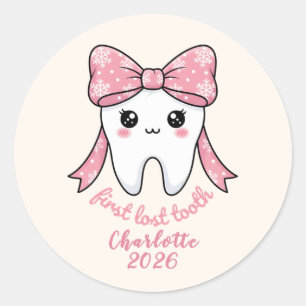 Baby Erstes Zahn Pink Schleife Meilenstein Kawaii Runder Aufkleber