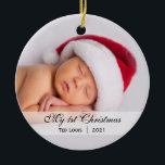 Baby | Erstmaliges Weihnachtsschmuck zum Foto<br><div class="desc">This simply elegant foto baby ornament with the name,  date and foto. Perfekt for a baby's first Christmas! Great Ohrfeigen für neue Eltern!</div>