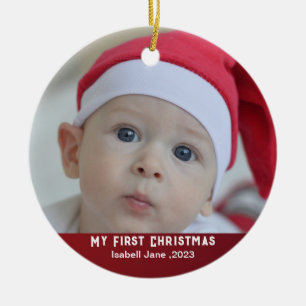 Baby Erstmaliges Weihnachtsschmuck zum Foto