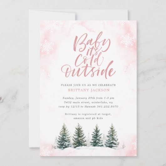 Baby es ist Cold Outside Girl Winter Baby Dusche Einladung (Vorderseite)