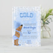 Baby Es ist Cold Snowflake Blue Ethnic Boy Dusche Einladung (Stehend Vorderseite)