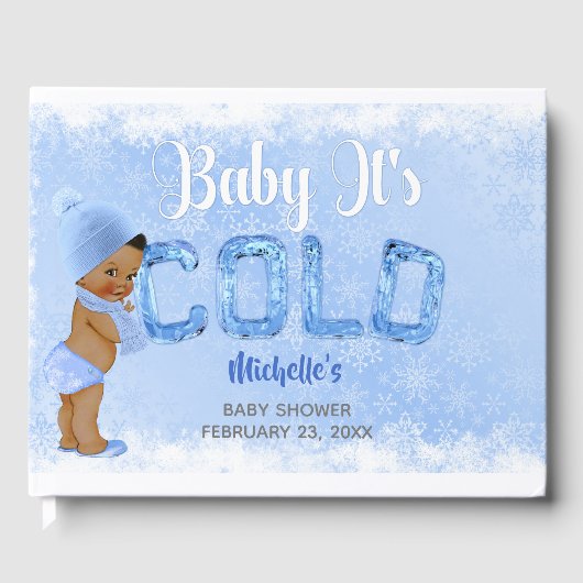 Baby Es ist Cold Snowflake Blue Ethnic Boy Dusche Gästebuch (Vorderseite)