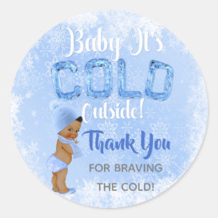 Baby Es ist Cold Snowflake Blue Ethnic Boy Dusche Runder Aufkleber