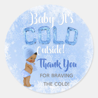 Baby Es ist Cold Snowflake Blue Ethnic Boy Dusche Runder Aufkleber
