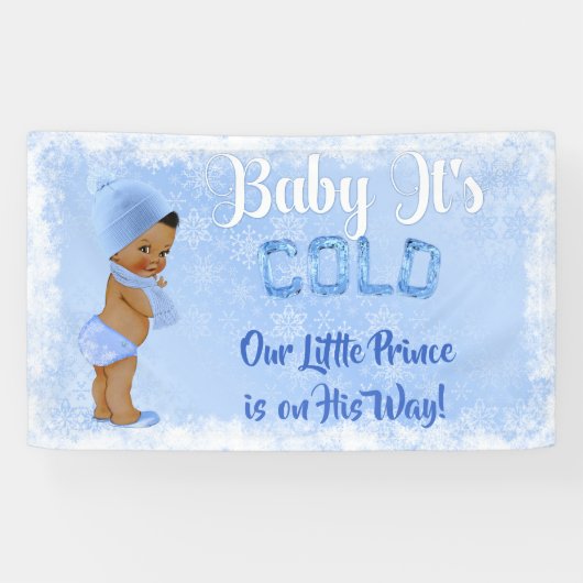 Baby Es ist Cold Snowflake Icy Blue Ethnic Boy Banner (Horizontal)