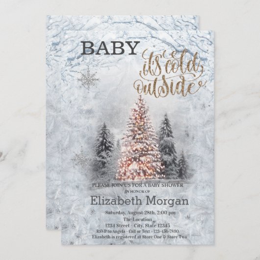 Baby Es ist eine kalte Pinienbäume-Kinderdusche Einladung (Vorne/Hinten)