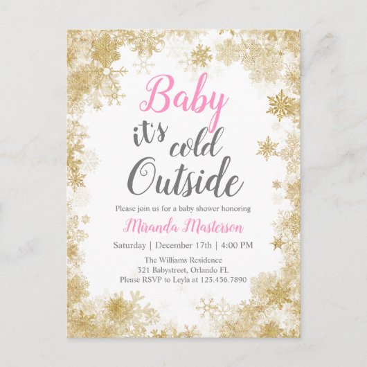 Baby es ist kalt außerhalb Baby Girl Baby Shower Einladungspostkarte (Vorderseite)