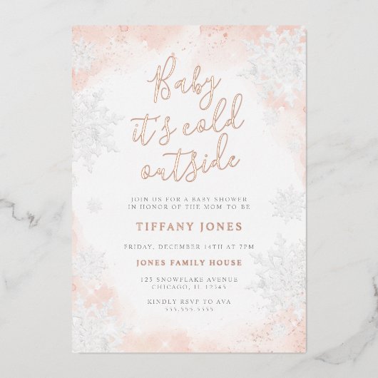 Baby es ist kalt außerhalb Pink Baby Dusche Folieneinladung (Vorderseite)