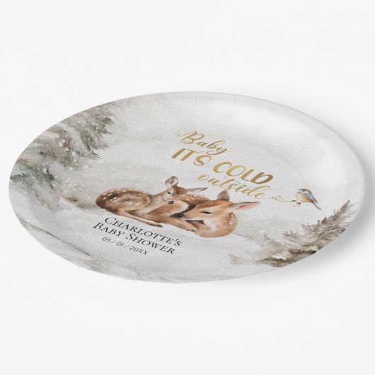 Baby es ist kalt außerhalb von Forest Deer Baby Sh Pappteller (Schrägansicht)