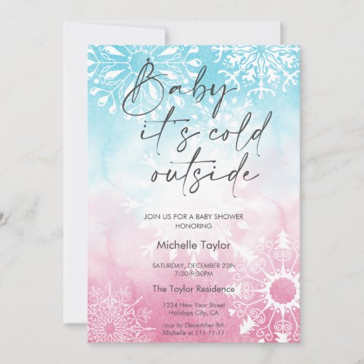 Baby es ist kalt draußen Babydusche Schneeflocke i Einladung (Vorderseite)
