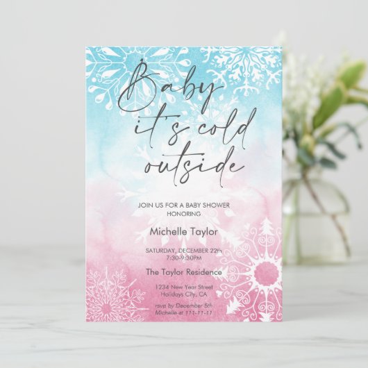 Baby es ist kalt draußen Babydusche Schneeflocke i Einladung (Stehend Vorderseite)