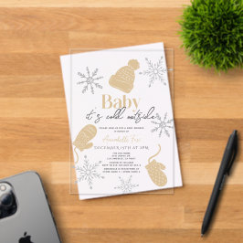 Baby Es ist kalt draußen Beige Beanie Baby Dusche Acryleinladungen