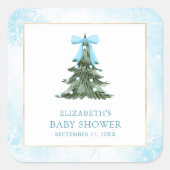 Baby Es ist kalt draußen Blue Bow Baby Dusche Quadratischer Aufkleber (Vorderseite)