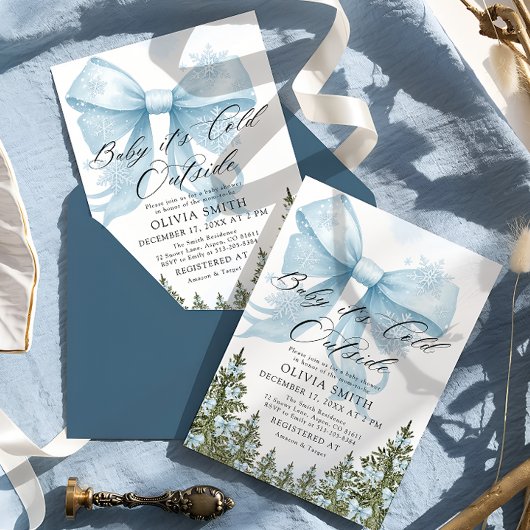 Baby Es ist kalt draußen Blue Bow Winter Baby Dusc Einladung