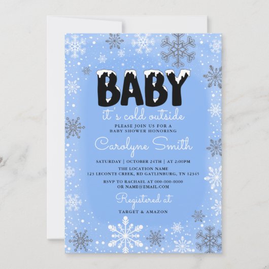 Baby Es ist kalt draußen Blue Boy Baby Dusche Einladung (Vorderseite)