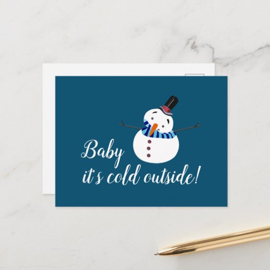 Baby Es ist kalt draußen, Blue Snowman Postkarte (Vorderseite/Rückseite Beispiel)