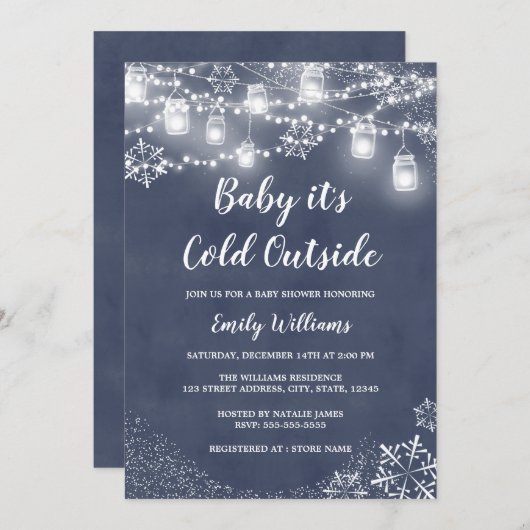 Baby es ist kalt draußen Blue Winter Baby Dusche Einladung (Vorne/Hinten)