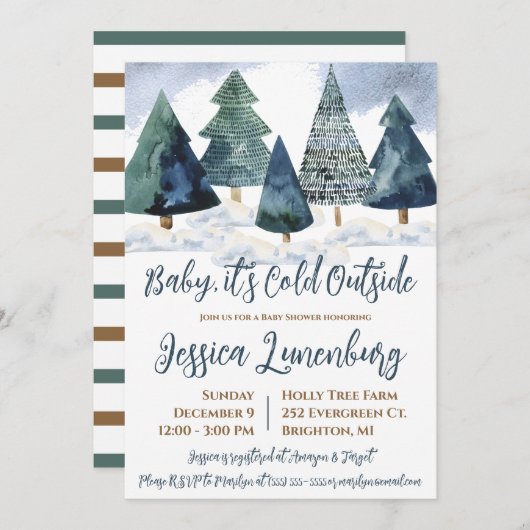 Baby es ist kalt draußen, Evergreen Tree Baby Show Einladung (Vorne/Hinten)