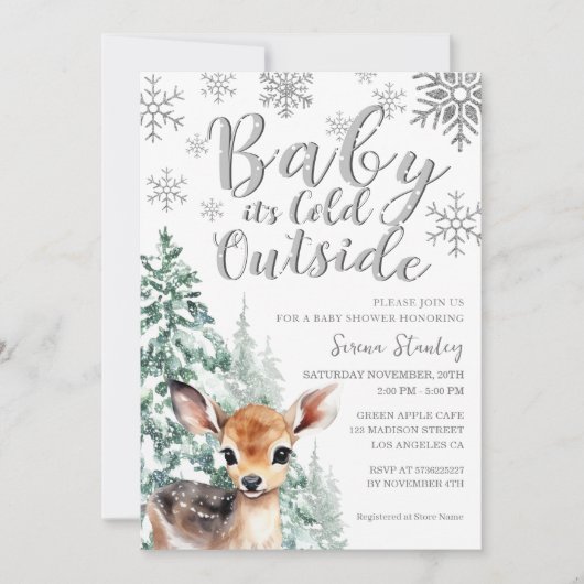 Baby es ist kalt draußen | Fawn Winter Baby Dusche Einladung (Vorderseite)