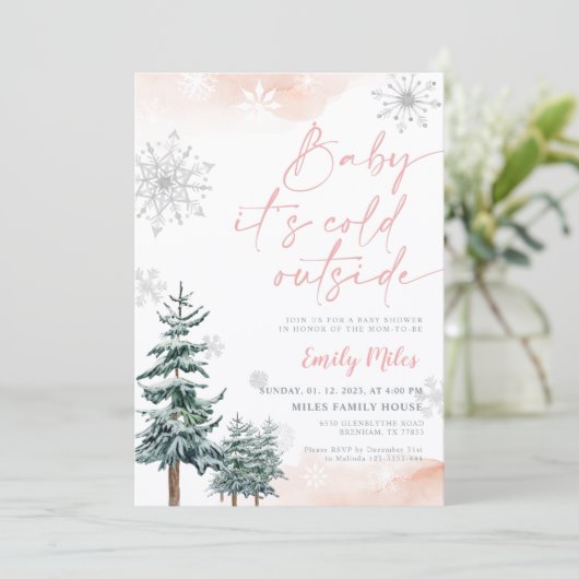 Baby es ist kalt draußen, Girl Baby Dusche Winter Einladung (Stehend Vorderseite)