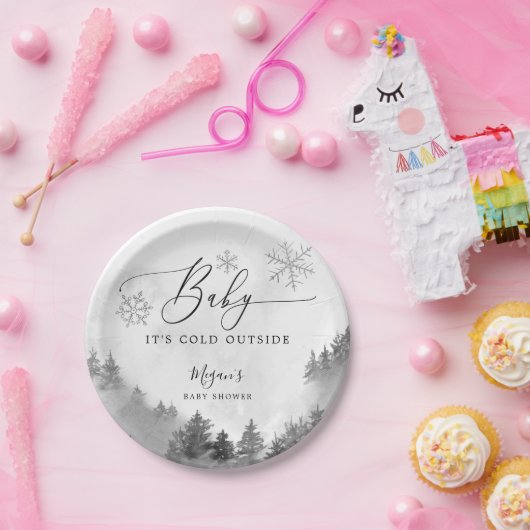 Baby Es ist kalt draußen graue Schneeflocken Dusch Pappteller (Party)