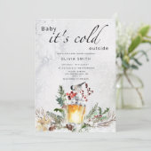 Baby es ist kalt draußen im Winter Babydusche Einladung (Stehend Vorderseite)