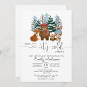 Baby Es ist kalt draußen im Winter Woodland Babydu Einladung (Vorne/Hinten)