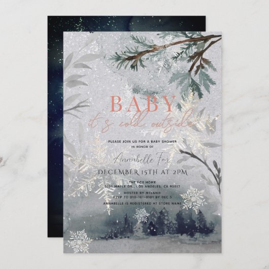 Baby Es ist kalt draußen im Winterwald Babydusche Einladung (Vorne/Hinten)