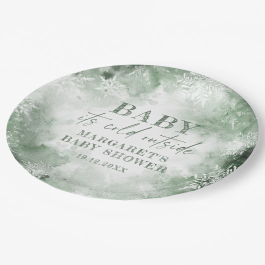 Baby Es ist kalt draußen im Winterwald Pappteller (Schrägansicht)