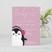 Baby Es ist kalt draußen Mädchen Niedlich Pinguin Einladung (Stehend Vorderseite)