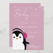Baby Es ist kalt draußen Mädchen Niedlich Pinguin  Einladung (Vorne/Hinten)