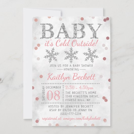 Baby Es ist kalt draußen Mädchen Winter Baby Dusch Einladung (Vorderseite)