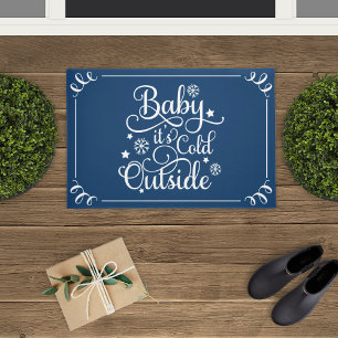 Baby, es ist kalt draußen Navy Blau Skript Urlaub Fußmatte