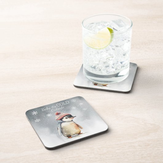Baby Es ist kalt draußen Pinguin Urlaub Getränkeuntersetzer (Rechte Seite)