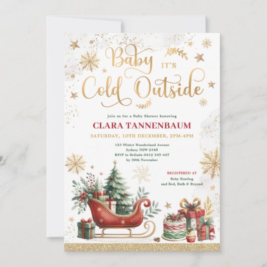 Baby Es ist kalt draußen Red Christmas Baby Dusche Einladung (Vorderseite)