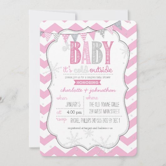 Baby Es ist kalt draußen rosa Paare Dusche einlade Einladung (Vorderseite)