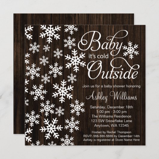 Baby Es ist kalt draußen Rustikal Wood Baby Dusche Einladung (Vorne/Hinten)