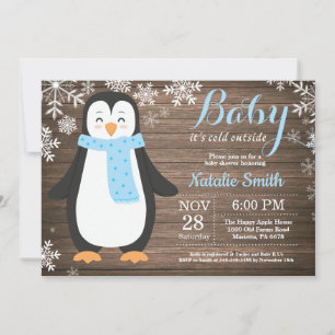 Baby, es ist kalt draußen Rustikaler Pinguin-Baby- Einladung