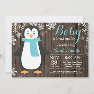 Baby, es ist kalt draußen Rustikaler Pinguin-Baby- Einladung