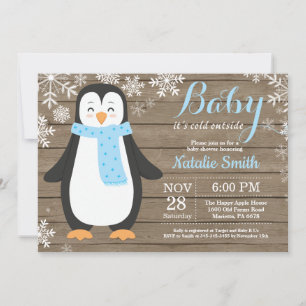 Baby, es ist kalt draußen Rustikaler Pinguin-Baby- Einladung