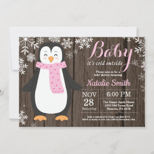 Baby, es ist kalt draußen Rustikaler Pinguin Baby  Einladung