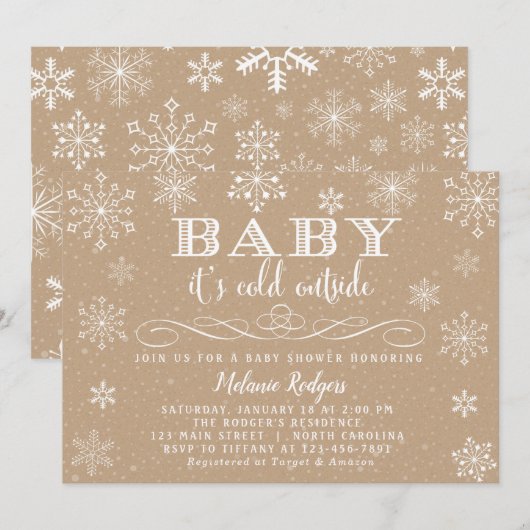 Baby Es ist kalt draußen Schneeballdusche einladen Einladung (Vorne/Hinten)