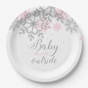 Baby, es ist kalt draußen Schneeblume Baby Shower  Pappteller