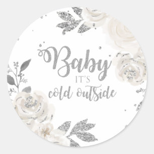 Baby, es ist kalt draußen Silber Glitter Floral Runder Aufkleber