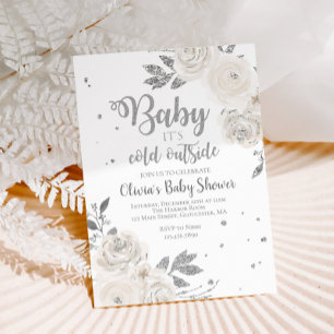 Baby es ist kalt draußen Silver Floral Baby Dusche Einladung