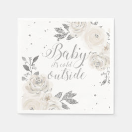 Baby es ist kalt draußen Silver Glitzer Floral Nap Serviette