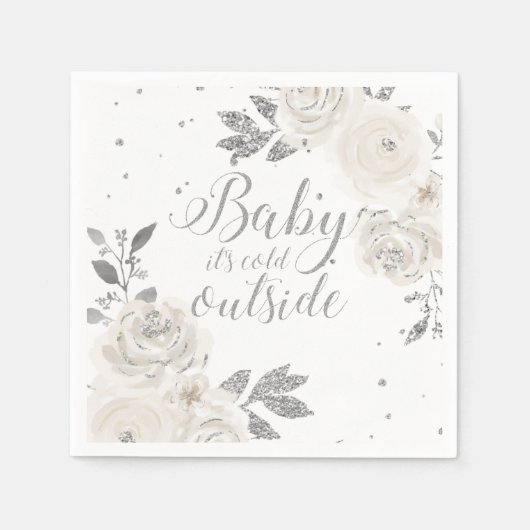 Baby es ist kalt draußen Silver Glitzer Floral Nap Serviette (Vorderseite)