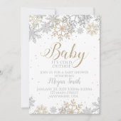 Baby Es ist kalt draußen Silver Gold Snowflake Einladung (Vorderseite)